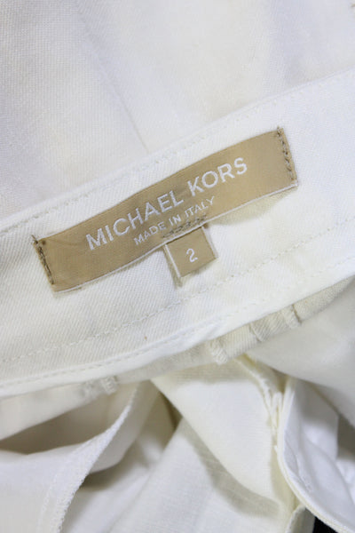 Michael Kors Womens Linen Pleated Front High Rise Cuffed Pants White Size 2