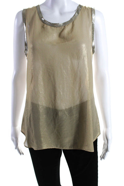 Artelier Nicole Miller Womens Silk Metallic Sleeveless Tank Blouse Gold Size S