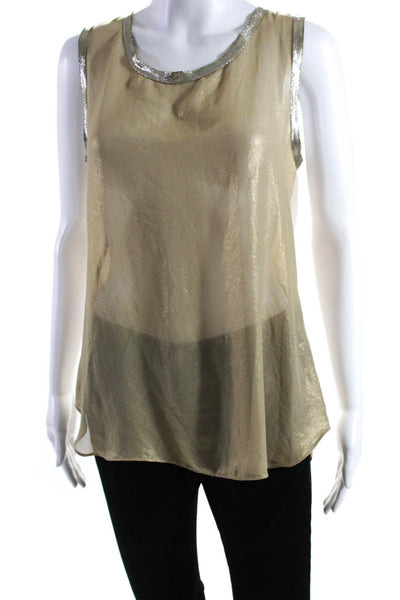 Artelier Nicole Miller Womens Silk Metallic Sleeveless Tank Blouse Gold Size S