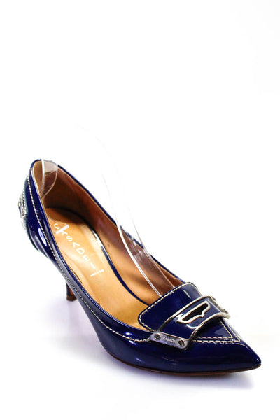 Casadei Womens Patent Leather Pointed Toe Stiletto Pumps Blue Size 10