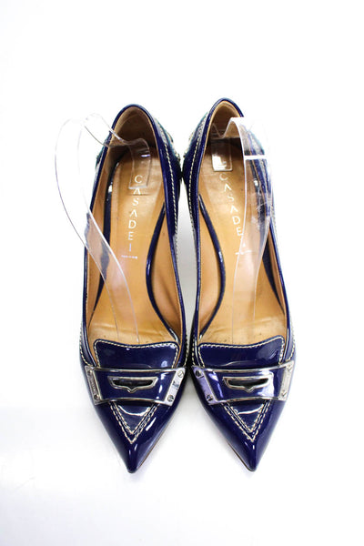 Casadei Womens Patent Leather Pointed Toe Stiletto Pumps Blue Size 10