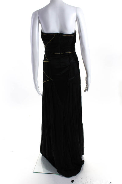 Carlos Miele Womens Zip Up Strapless Metallic Braided Trim Silk Gown Black 4