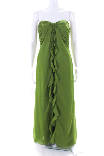 Bari Jay Womens Green Ruffle Detail Strapless Zip Back Gown Dress Size 8