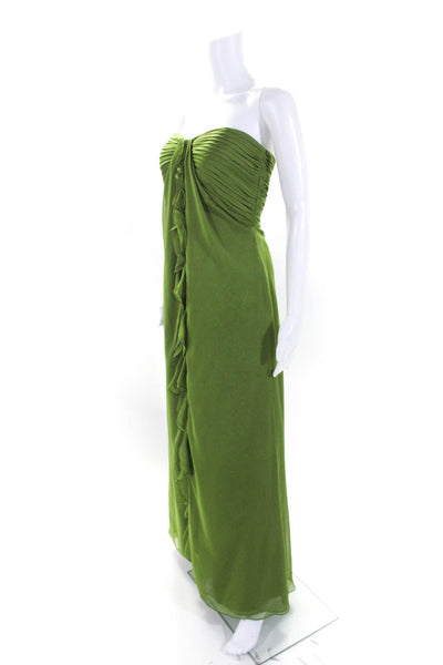 Bari Jay Womens Green Ruffle Detail Strapless Zip Back Gown Dress Size 8