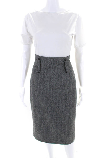 Robert Rodriguez Womens Gray Wool Herringbone Knee Length Pencil Skirt Size 4