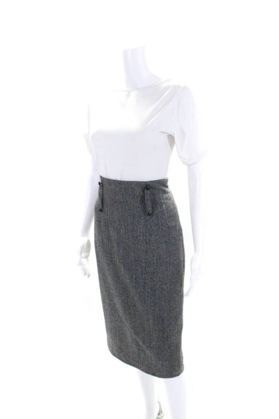 Robert Rodriguez Womens Gray Wool Herringbone Knee Length Pencil Skirt Size 4