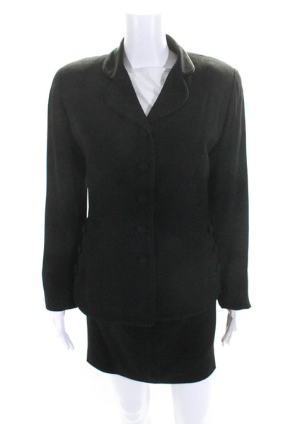 Zelda Womens Solid Black Button Detail Long Sleeve Blazer Skirt Suit Set Size 6