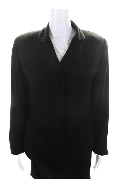 Zelda Womens Solid Black Button Detail Long Sleeve Blazer Skirt Suit Set Size 6