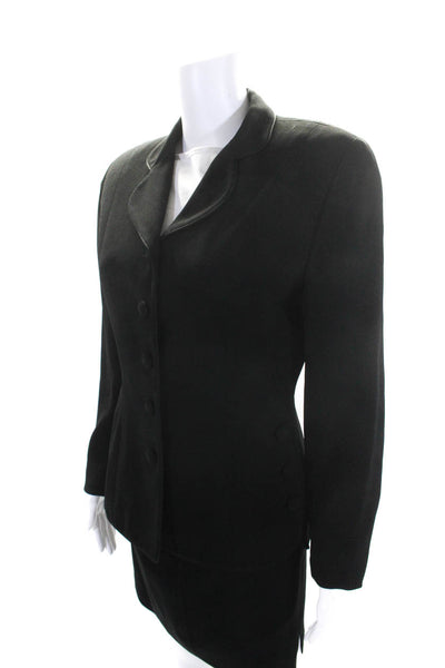 Zelda Womens Solid Black Button Detail Long Sleeve Blazer Skirt Suit Set Size 6