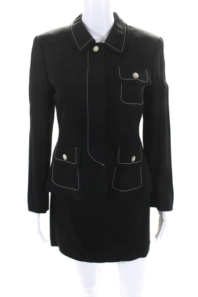 Philosophy di Alberta Ferretti Womens Black Front Pockets Blazer Skirt Set Size6