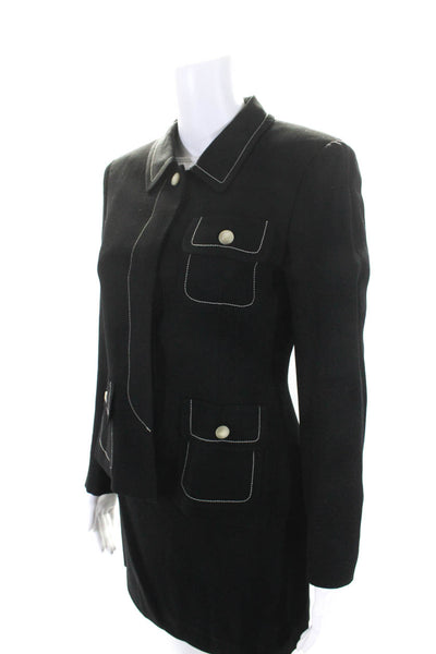 Philosophy di Alberta Ferretti Womens Black Front Pockets Blazer Skirt Set Size6