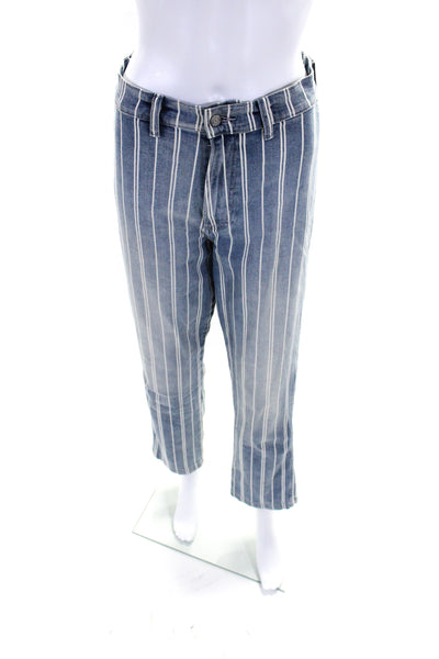 Boyish Women's High Waist Button Closure Straight Leg Stripe Denim Pant Size 27