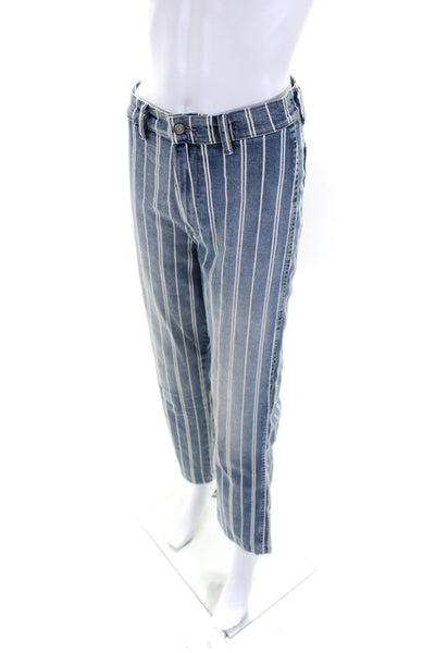 Boyish Women's High Waist Button Closure Straight Leg Stripe Denim Pant Size 27