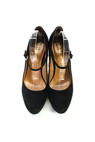 Coach Womens Leather Suede Almond Toe Goldie Mary Jane Heels Black Size 10US