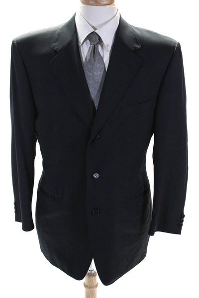 Canali Mens Navy Blue Wool Three Button Long Sleeve Blazer Size 52R