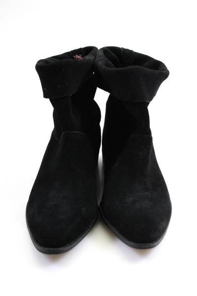 Splendid Womens Suede Pointed Toe Fold Over Mid-Calf Boots Black Size 7US