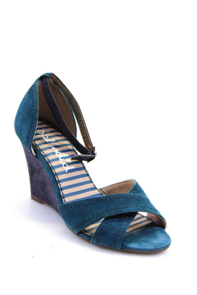 Splendid Womens Suede Colorblock Ankle Strap High Wedge Heels Blue Purple Size 7