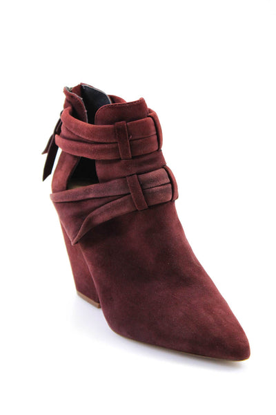 Splendid Womens Suede Pointed Toe Cut Out Ankle Boots Burgundy Red Size 7.5US