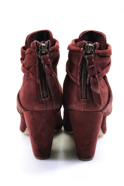 Splendid Womens Suede Pointed Toe Cut Out Ankle Boots Burgundy Red Size 7.5US