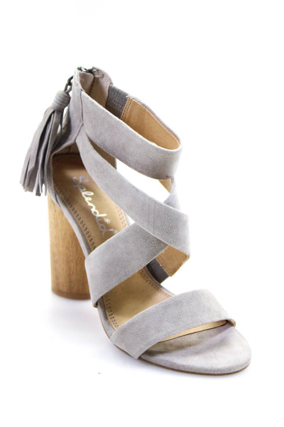 Splendid Womens Suede Open Toe High Heel Strappy Sandals Light Gray Size 7US