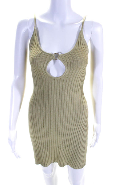 Cult Gaia Women's V-Neck O-Ring Spaghetti Straps Ribbed Mini Dress Green Size XS