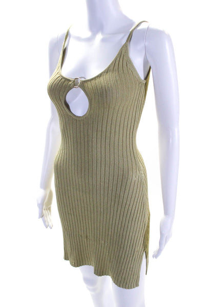 Cult Gaia Women's V-Neck O-Ring Spaghetti Straps Ribbed Mini Dress Green Size XS