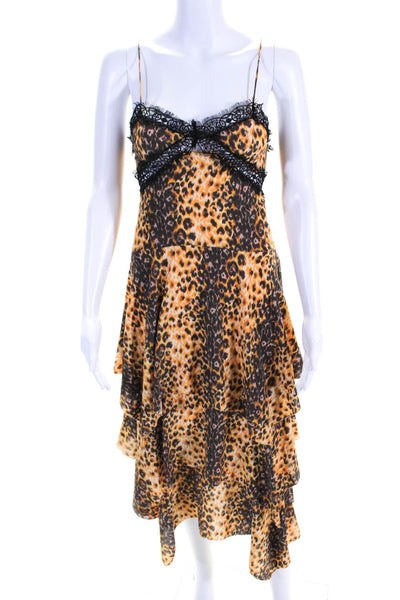 Manning Cartell Women's Spaghetti Straps Animal Print Tiered Midi Dress Size 0