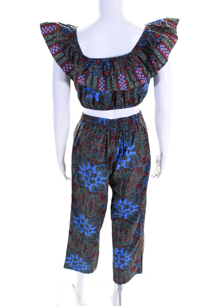 J Crew Women's Off The Shoulder Sleeveless Two Piece Pant Set Paisley Size XS