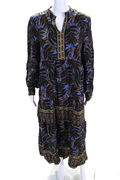 Marwa Womens Leaf Print Long Sleeve Unlined Long Tunic Dress Multicolor Size L