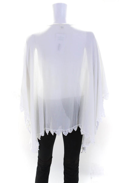 Sunday Tropez Womens Lace Trim Bat Wing Dolman Sleeve Top Blouse White One Size