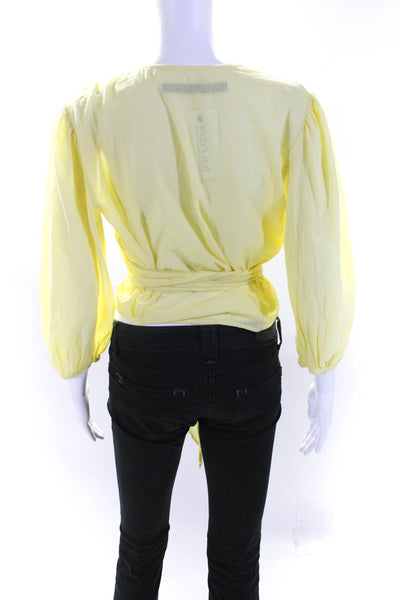 Enza Costa Womens 3/4 Sleeve Voile Crop Top Wrap Blouse Yellow Size 2