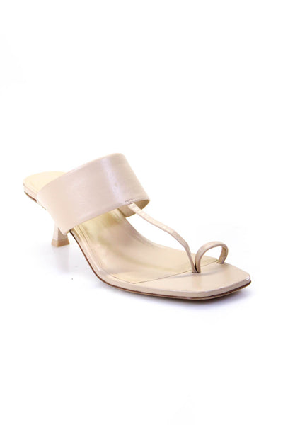 Cult Gaia Womens Toe Ring Thong Stiletto Mules Sandals Beige Leather Size 40 10