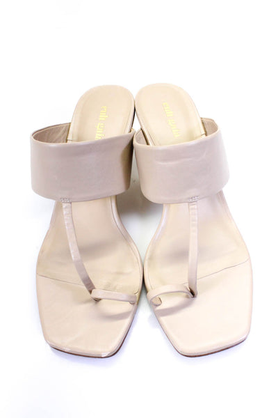 Cult Gaia Womens Toe Ring Thong Stiletto Mules Sandals Beige Leather Size 40 10