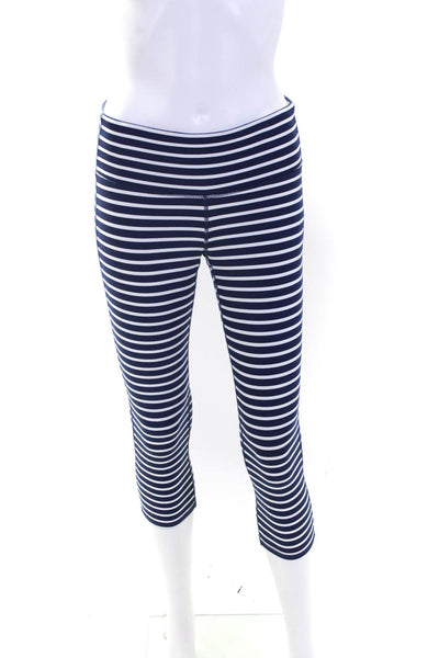 Athleta Womens Navy White Striped Pull On Cropped Pants Leggings Size S