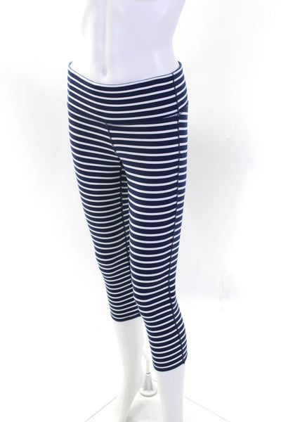 Athleta Womens Navy White Striped Pull On Cropped Pants Leggings Size S