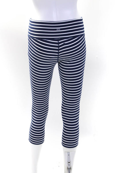 Athleta Womens Navy White Striped Pull On Cropped Pants Leggings Size S