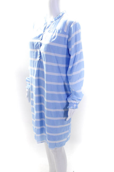 Persifor Womens Blue Striped Ruffle Henley Long Sleeve Shift Dress Size M