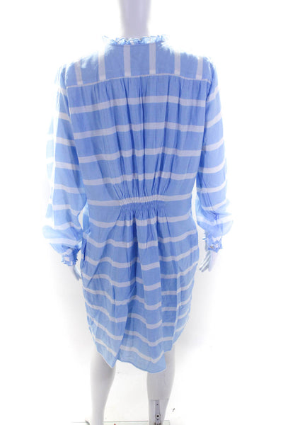 Persifor Womens Blue Striped Ruffle Henley Long Sleeve Shift Dress Size M