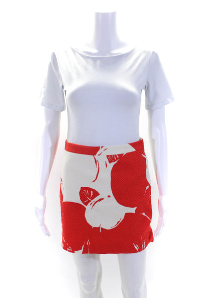 J Crew Womens Red White Textured Cotton Printed Zip Back Mini Skirt Size 2