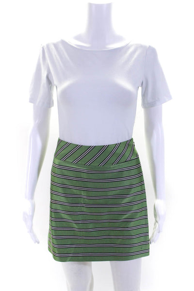 J Crew Womens Green Striped Silk Lined Mini A-line Skirt Size 4