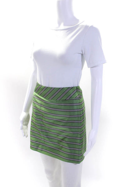 J Crew Womens Green Striped Silk Lined Mini A-line Skirt Size 4