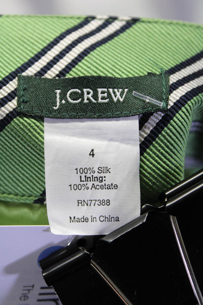 J Crew Womens Green Striped Silk Lined Mini A-line Skirt Size 4