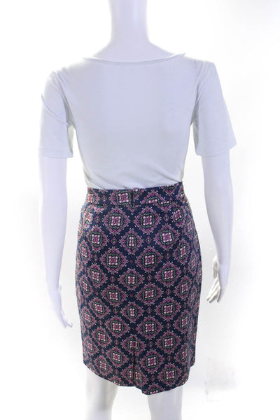 J Crew Womens Navy Pink Printed Cotton Zip Back Pencil Skirt Size 4