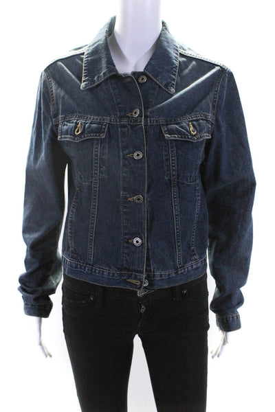 Mavi Womens Blue Cotton Medium Wash Long Sleeve Button Down Denim Jacket Size M