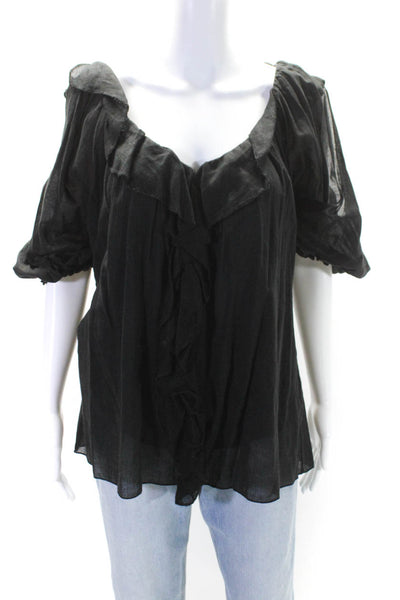 Bailey 44 Womens Black Cotton Ruffle Scoop Neck Long Sleeve Blouse Top Size S