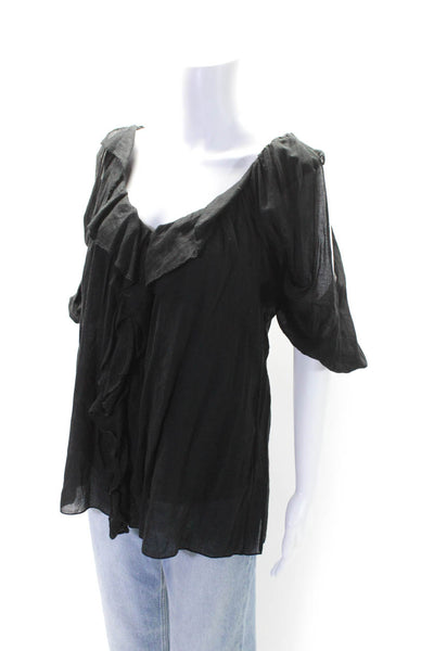 Bailey 44 Womens Black Cotton Ruffle Scoop Neck Long Sleeve Blouse Top Size S