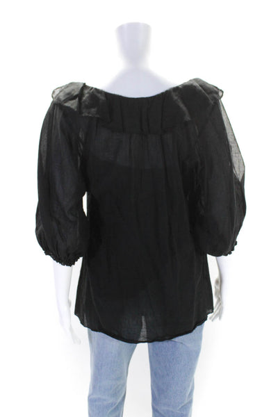 Bailey 44 Womens Black Cotton Ruffle Scoop Neck Long Sleeve Blouse Top Size S