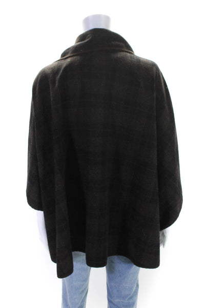 Aryn K Womens Brown Plaid Tie Neck Open Front 3/4 Sleeve Poncho Jacket Size M/L