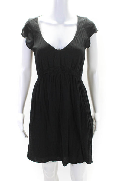 James Perse Womens Black Cotton Scoop Neck Cap Sleeve Shift Dress Size 2