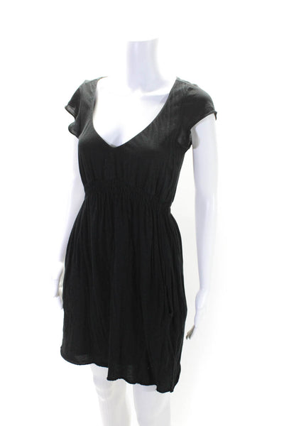 James Perse Womens Black Cotton Scoop Neck Cap Sleeve Shift Dress Size 2